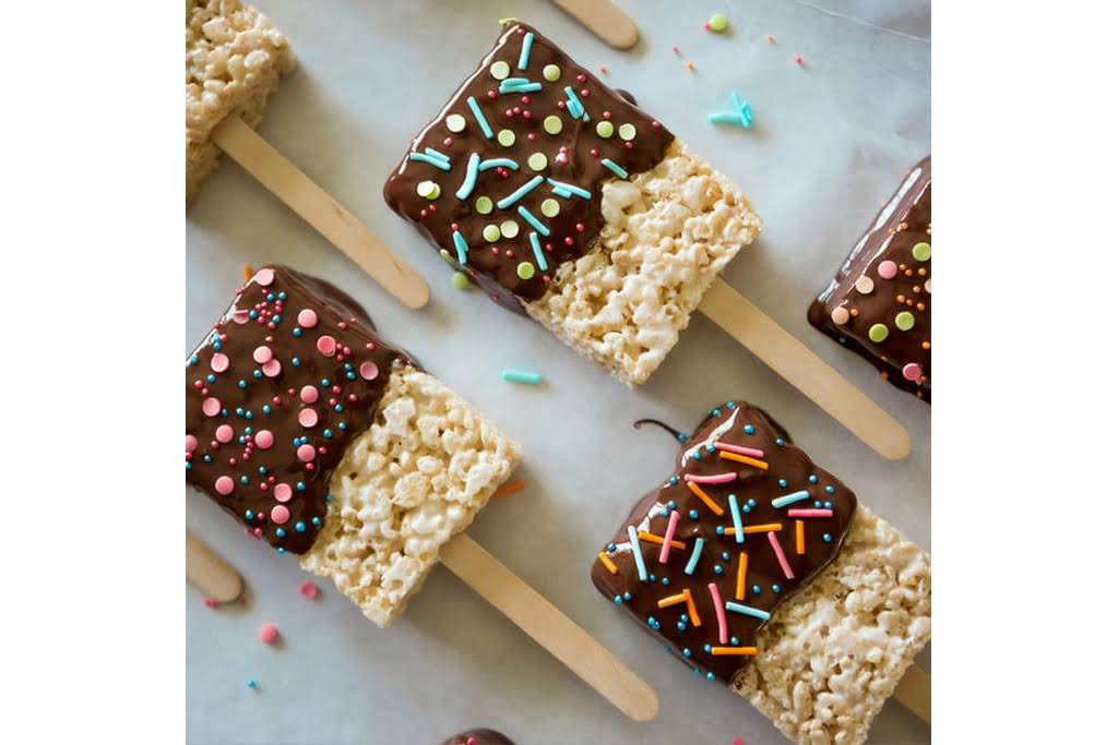 Rice Krispie treats dipped in chocolate