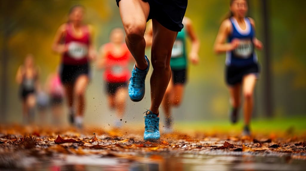 Close-up of feet on high school student participating in fun run