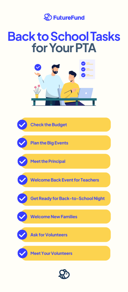 Infographic of a list of back-to-school tasks for PTAs
