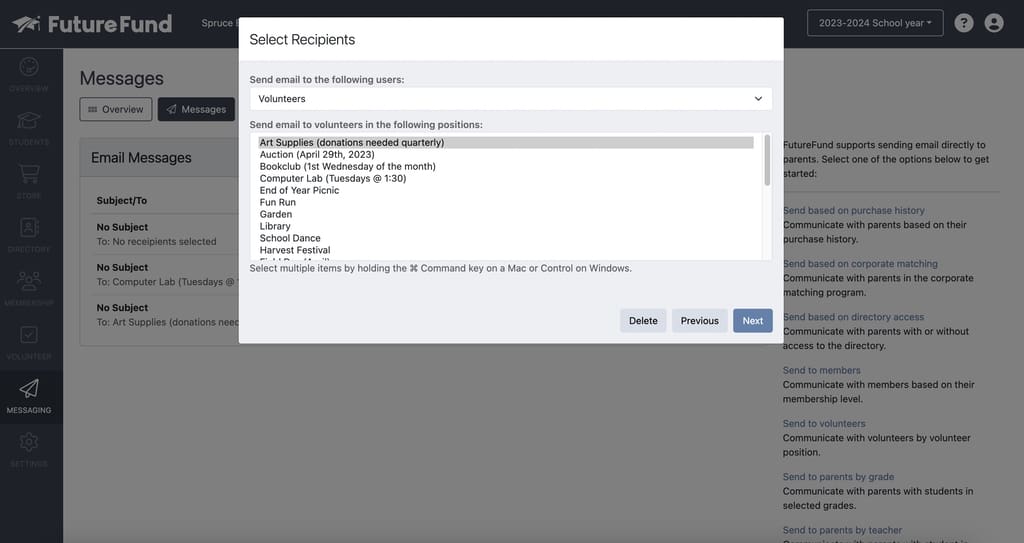 FutureFund volunteer messaging tools
