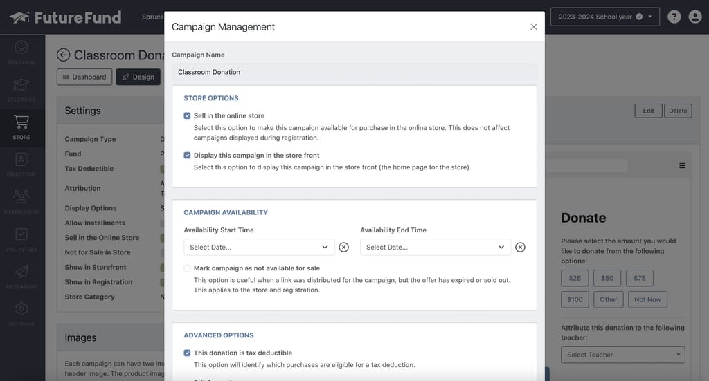 Choosing convenient payment options for donors in a FutureFund campaign