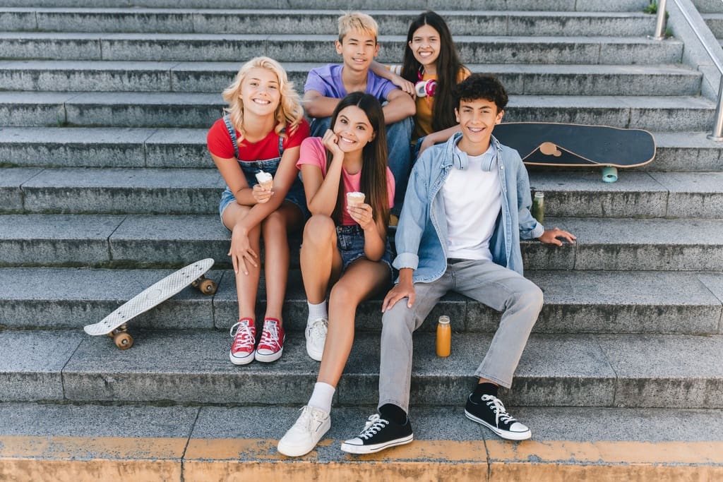 School students with ice cream from ice cream social fundraiser event