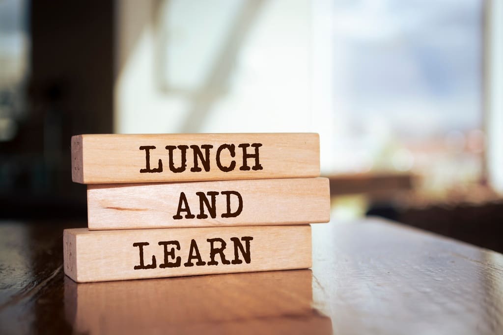 Classroom set up for lunch and learn school fundraiser event