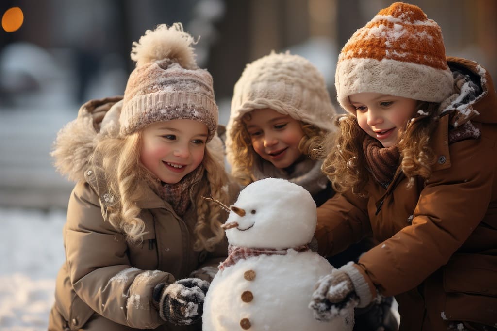 Students building snowmen for snowman-build-a-thon fundraising event