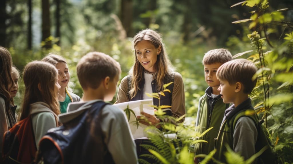 Class with teacher on field trip paid for by school fundraiser