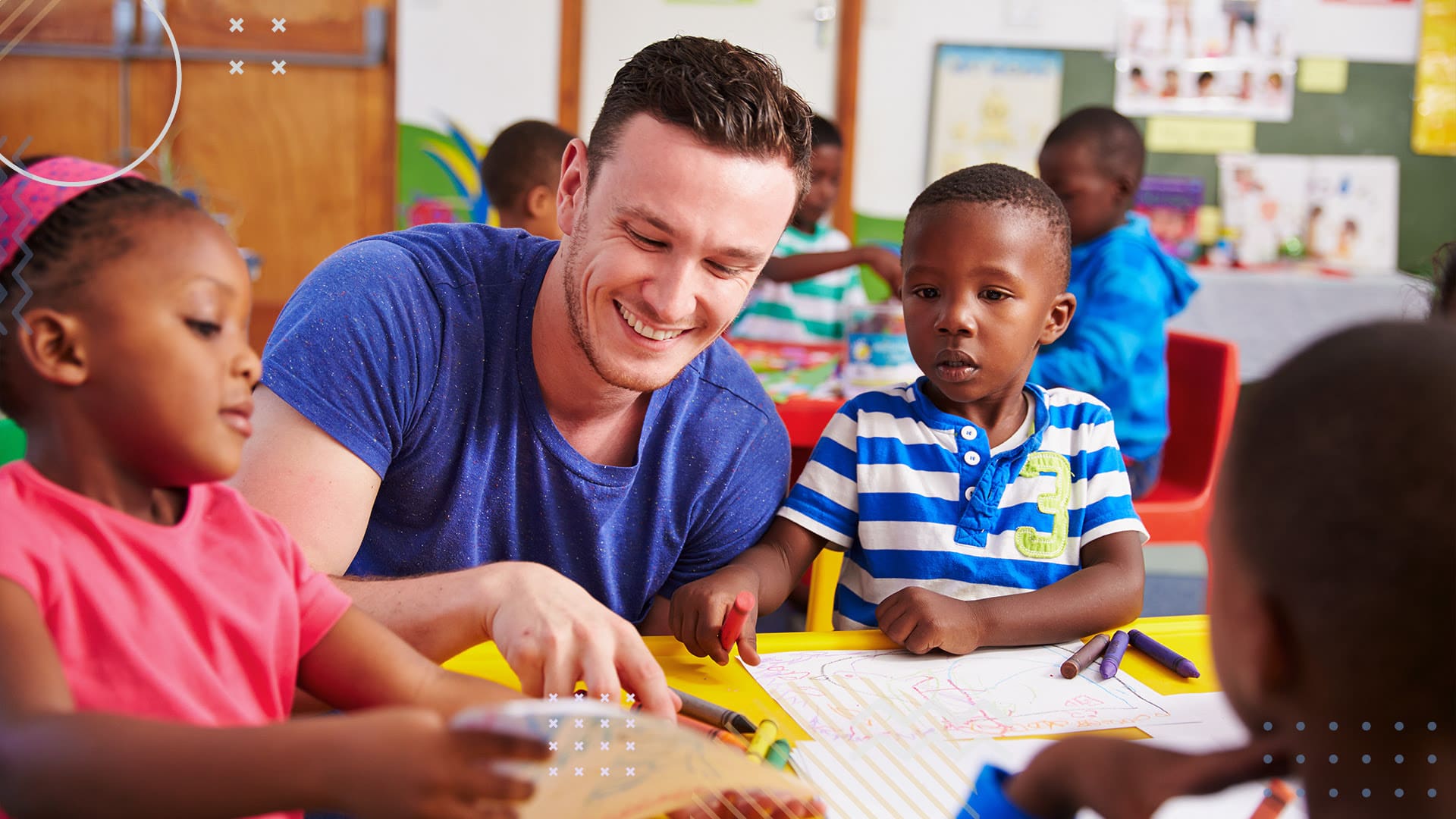 PTA volunteer interacting with students