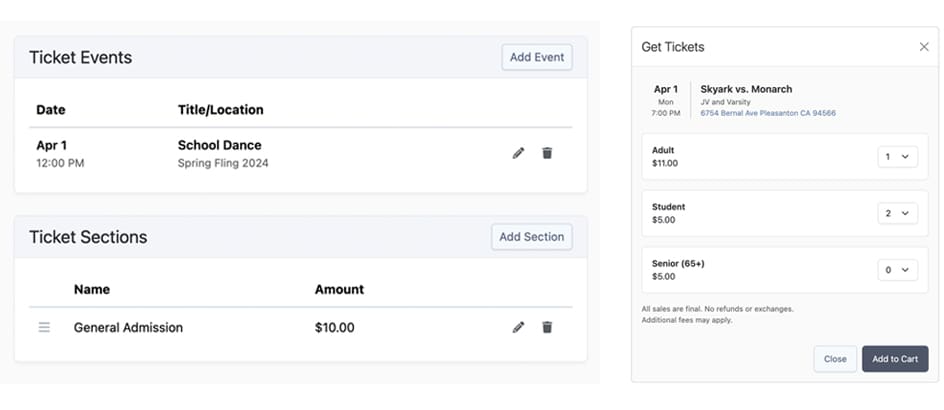 Ticket Events and Ticket Sections in FutureFund